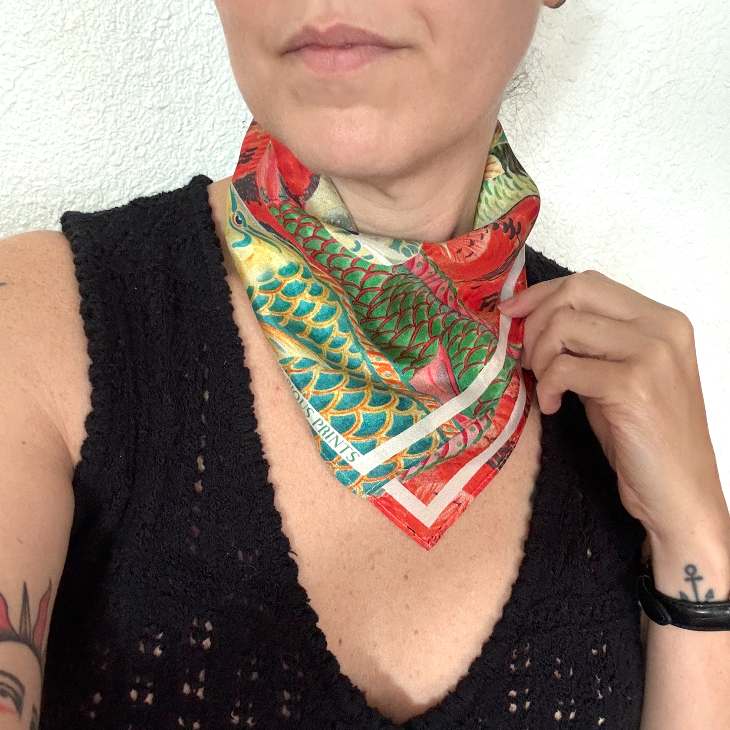 100% Silk Scarf Tropical Fish Summer Beach Bandana Tapestry