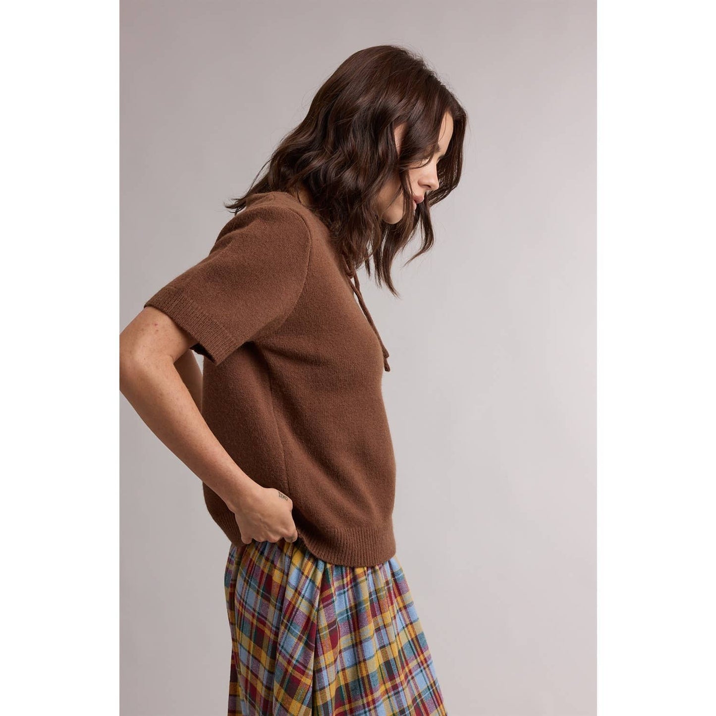Tie Neck Short Sleeve Sweater
