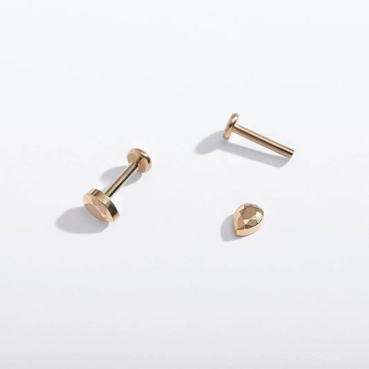 14k Gold PVD or Titanium Faceted Teardrop Flat Back Studs