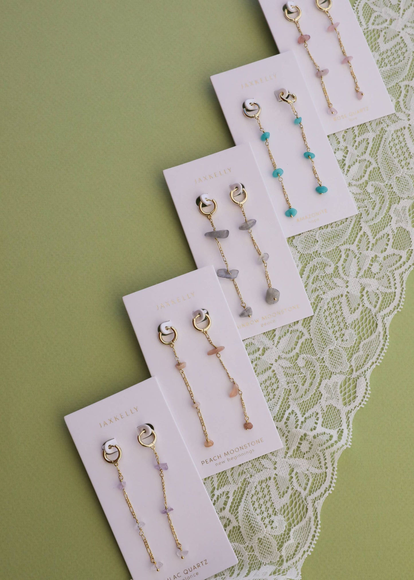 Raw Gemstone Chain Drop Earring - Rainbow Moonstone