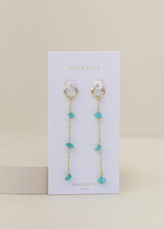 Raw Gemstone Chain Drop Earring - Amazonite