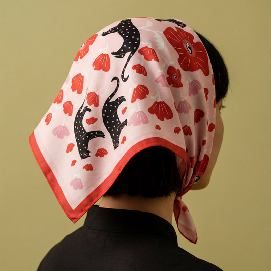 Poppy Polka Cat Cotton Silk Bandana