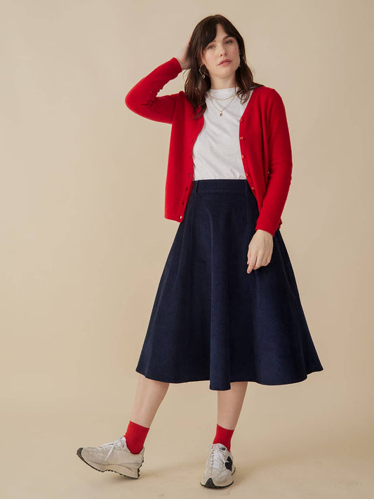 Emma A-Line Skirt Navy Corduroy