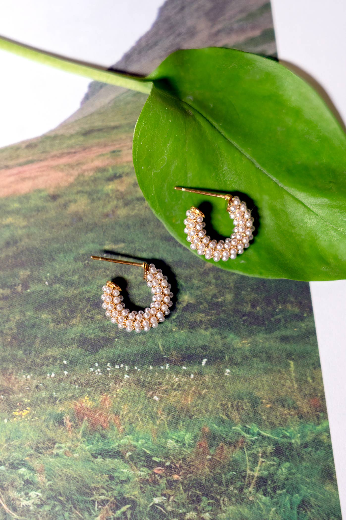 Pearl Mini Dot Hoops - 18K Gold Plated