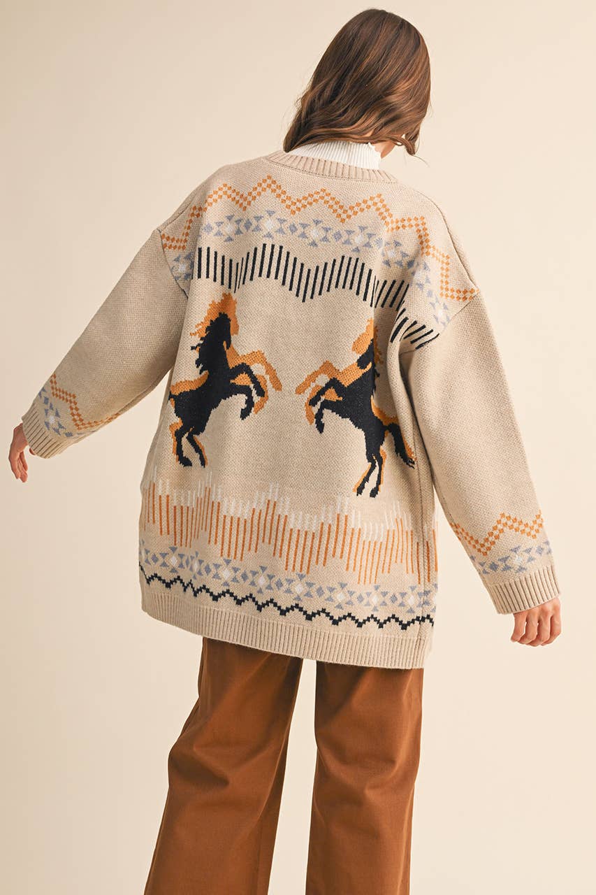 Western Motif Sweater Cardigan