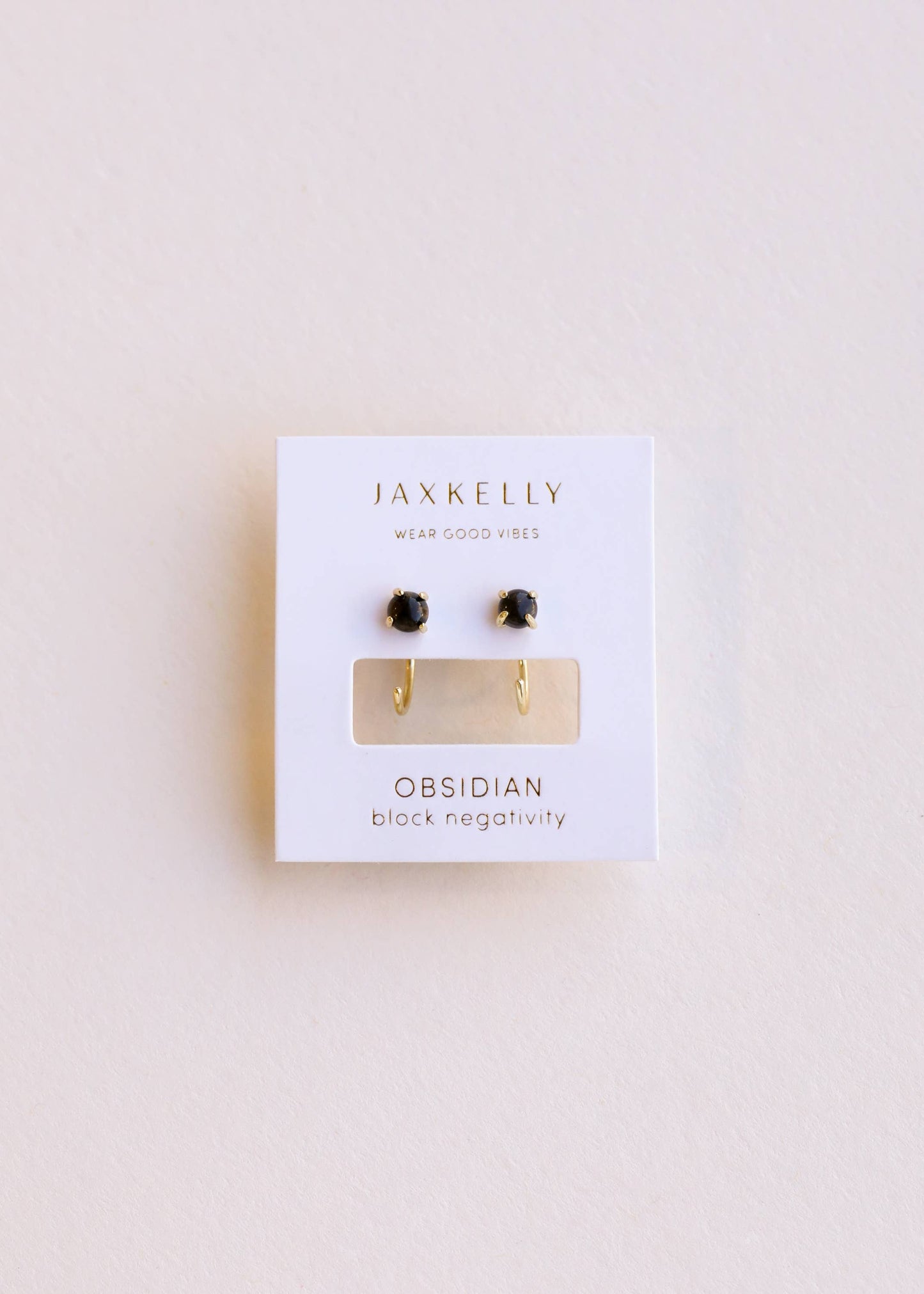 Huggies - Obsidian - Gold Earrings