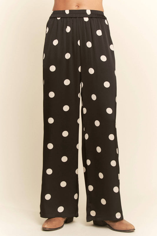 Wide-Leg Satin Pant with Polka Dots
