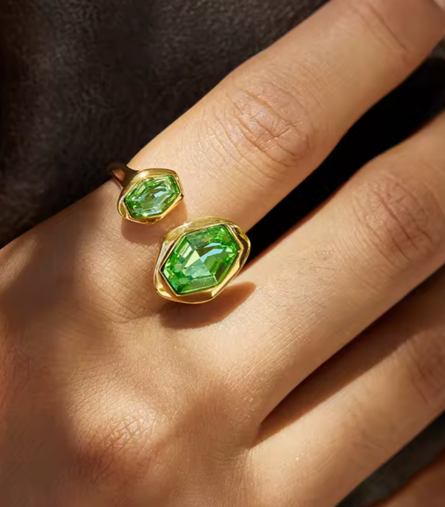 Green Eyes Open Ring- PVD- Waterproof