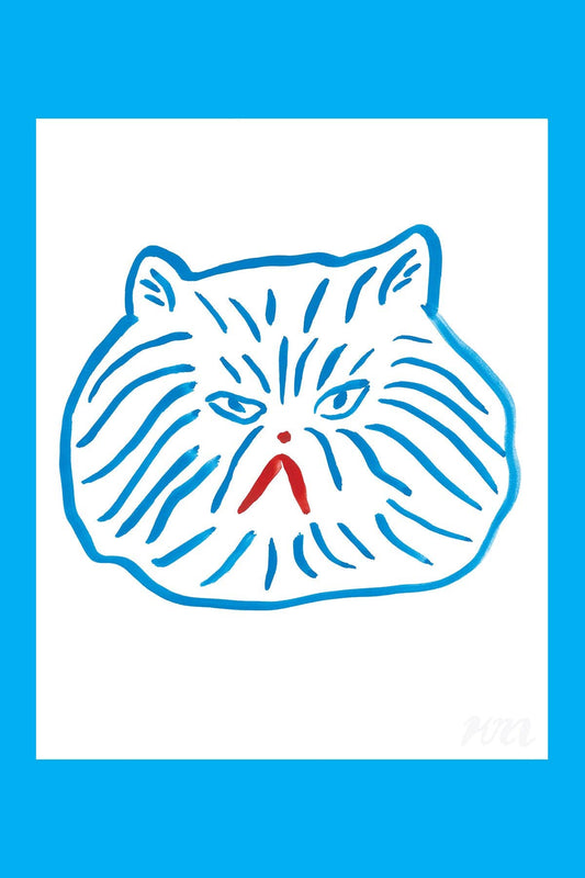 Blue Cat Head Print