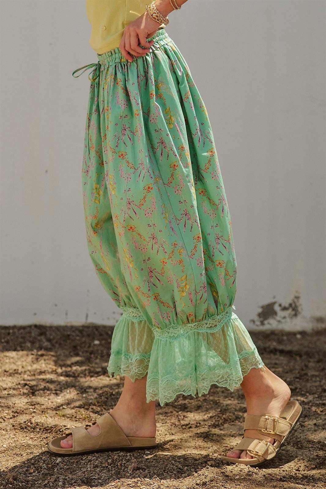 Wildflower Floral Lace Hem Cotton Bloomer Pants