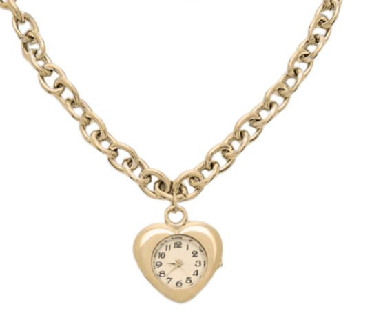 Watch Necklace - Steel Chain , Heart Shaped, Really Works - Tsuru