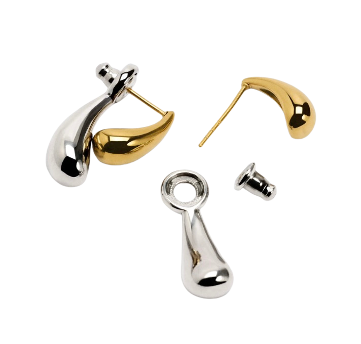 Martha-double Drop Two Tone 14K PVD Stud Earrings