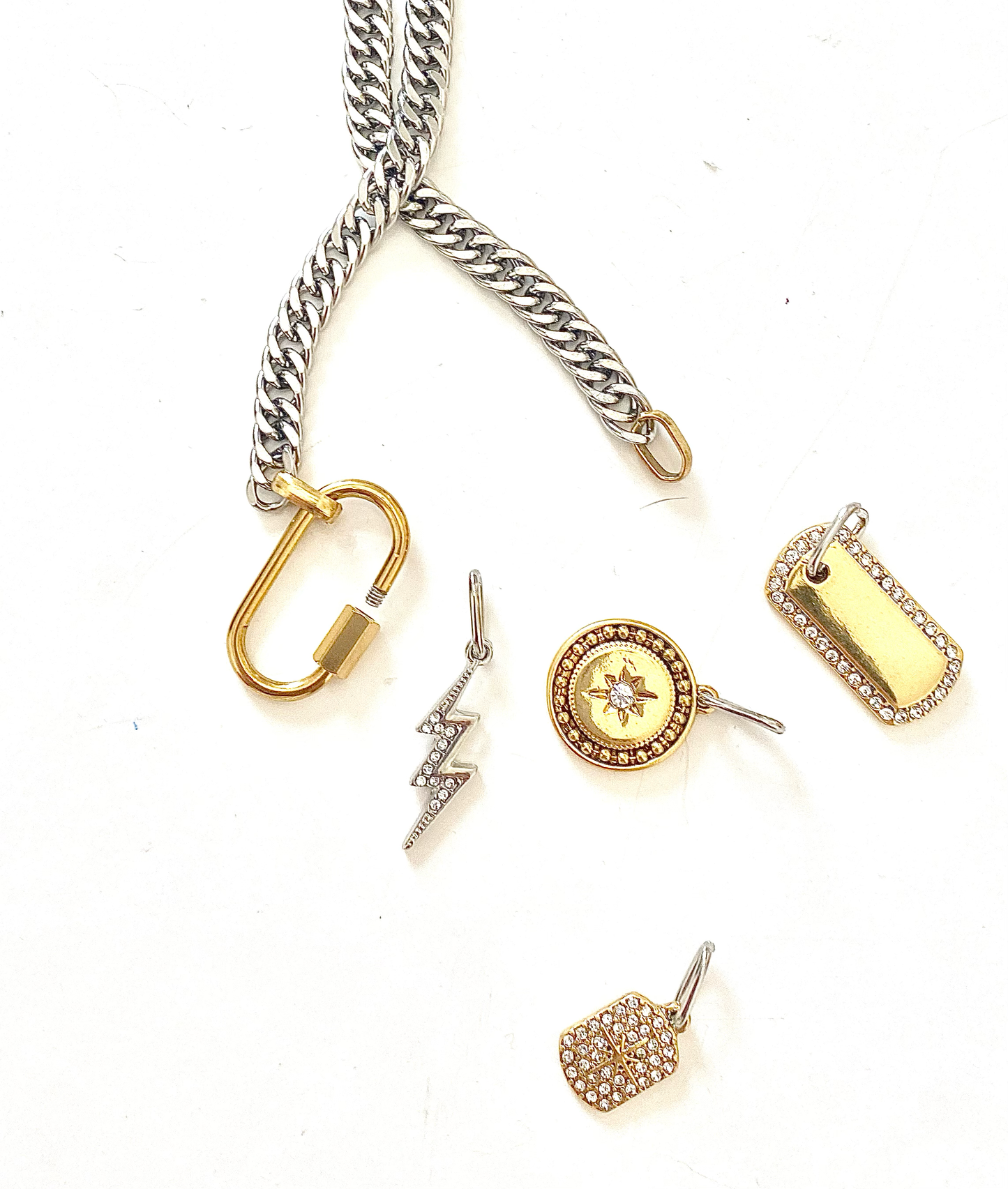 Carabiner Charm Amulet Necklace- Steel Waterproof- 5 charms 