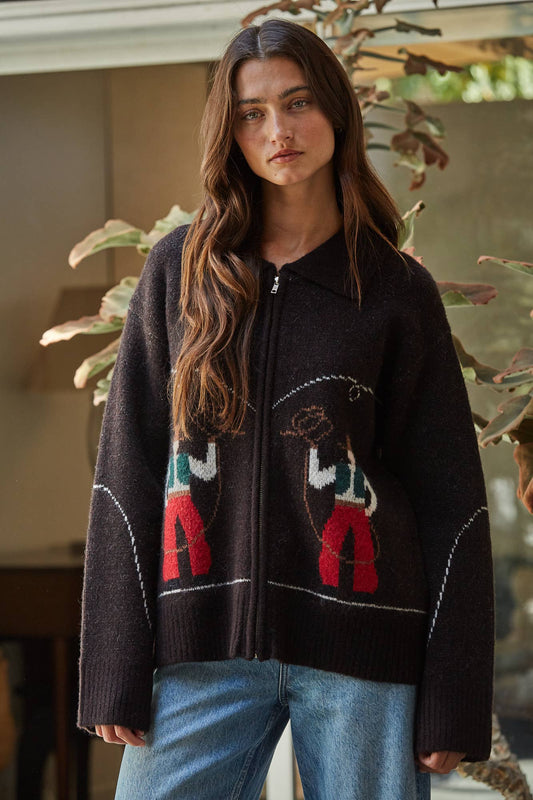 Howdy Cowboy Knit Printed Sweater
