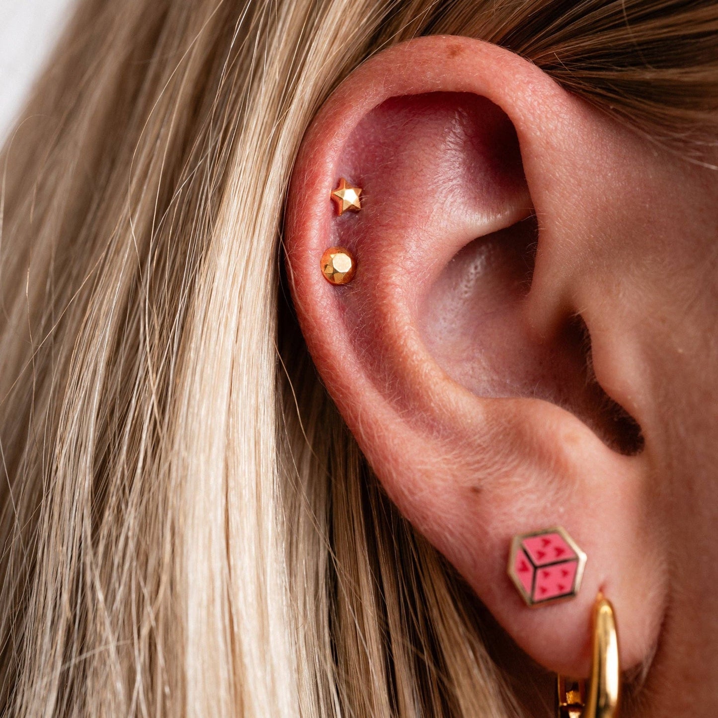 14k Gold PVD or Titanium Faceted Star Flat Back Studs