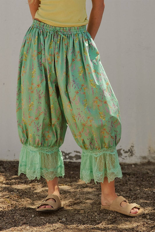Wildflower Floral Lace Hem Cotton Bloomer Pants