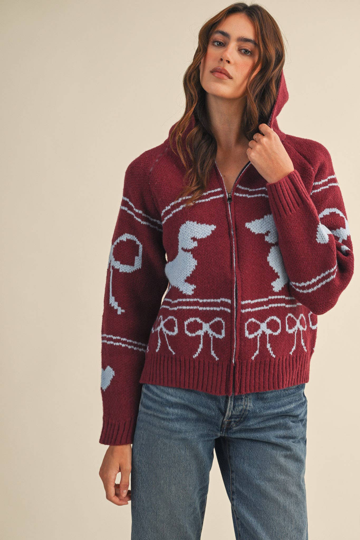 Dachshund Knit Cardigan with Hood