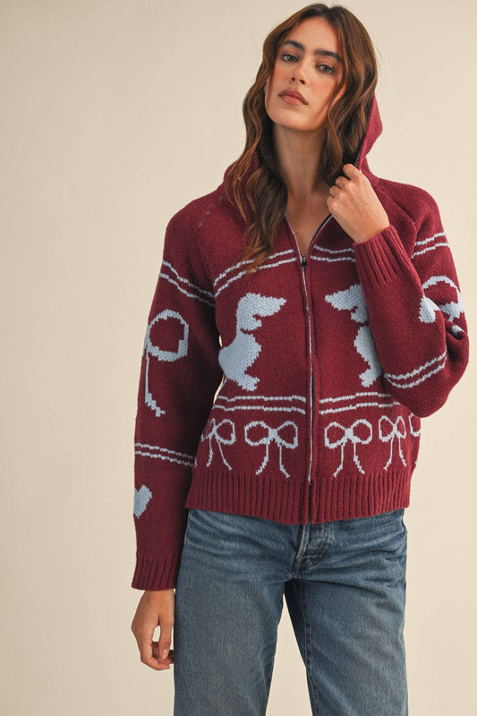 Dachshund Knit Cardigan with Hood