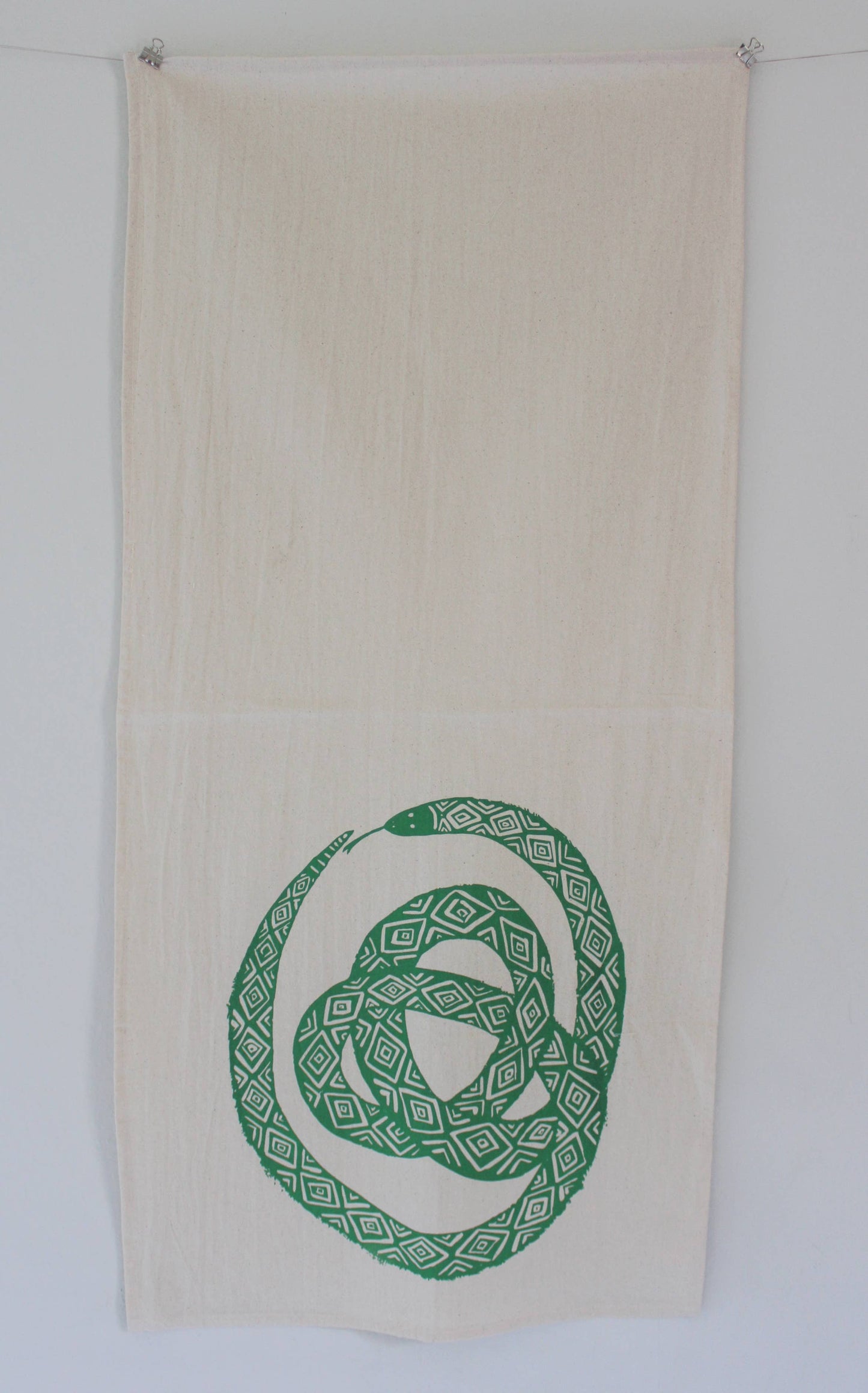 Organic Cotton Snake Tea Towel in Green - Ouroboros - Snakes