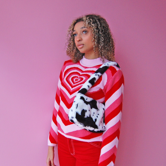 Y2K Style Faux Fur Cow Print Crossbody Bag