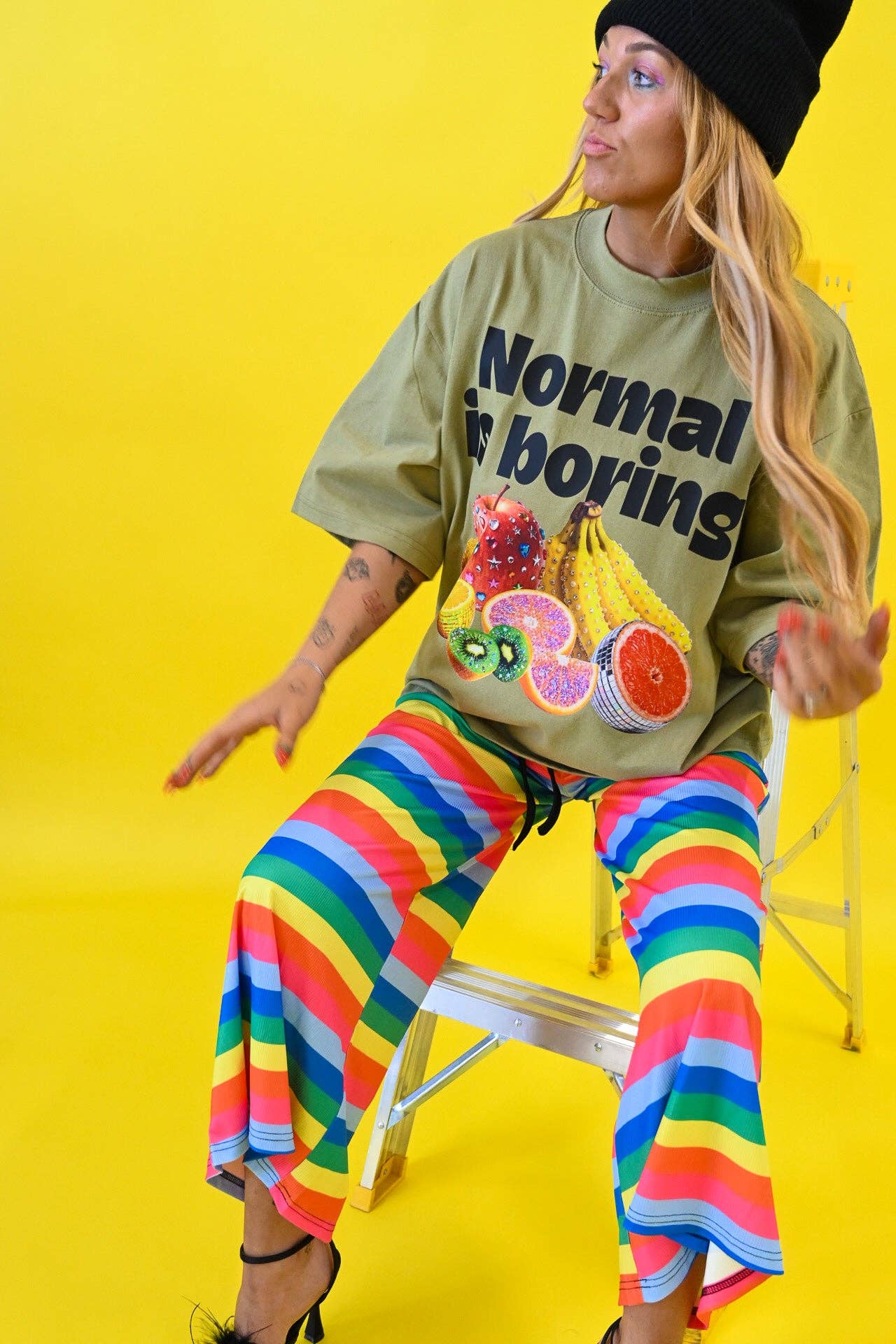 Fruit Salad Rainbow Stripe Cropped Pants
