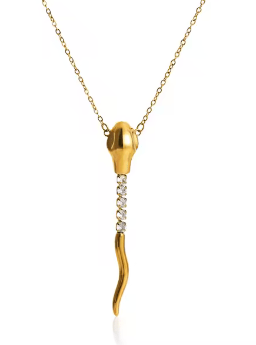 Snake - Tennis Necklace Serpent - Steel 14K CZ necklace - Tsuru