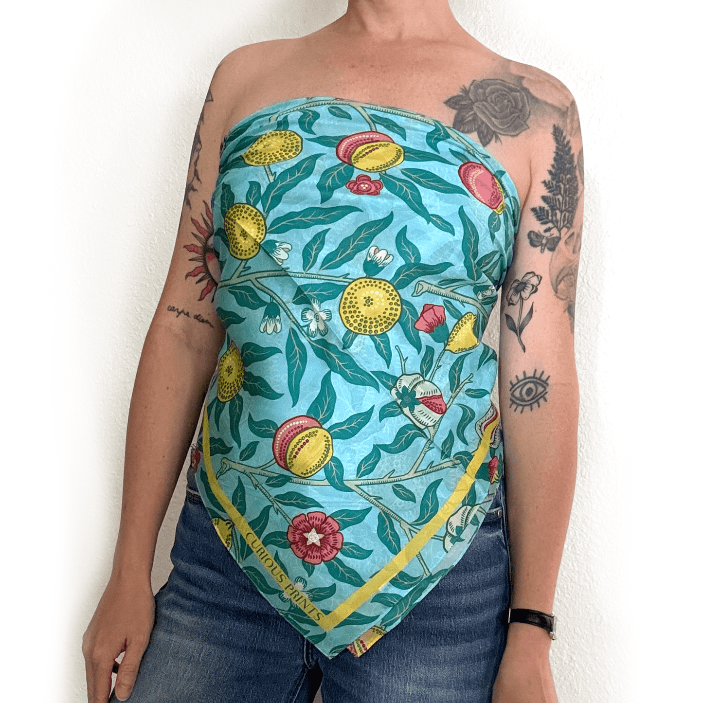 100% Silk Scarf William Morris Summer Fruit Bandana Tapestry - Tsuru