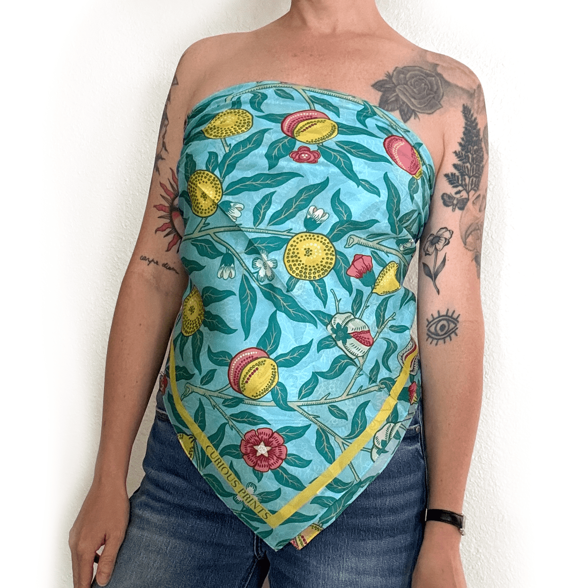 100% Silk Scarf William Morris Summer Fruit Bandana Tapestry - Tsuru